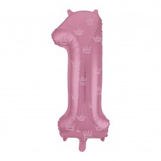 Фольгована цифра 1 Slim, фламінго, Корони (100см) AG