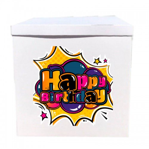Наклейка на коробку Happy Birthday взрыв (50см) Наклейка на коробку Happy Birthday взрыв (50см)