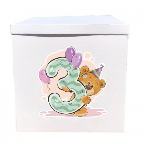 Наклейка на коробку Мишка с "3" (50см) Наклейка на коробку Мишка с "3" (50см)