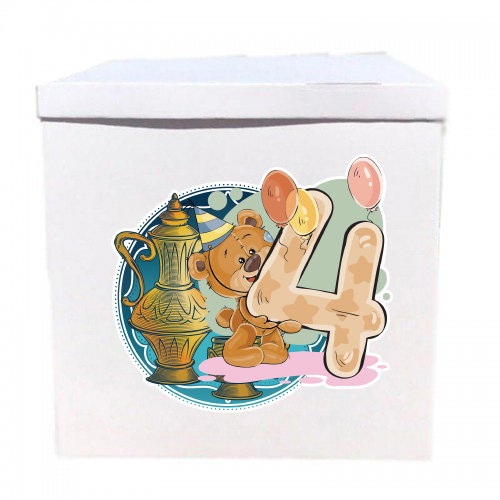 Наклейка на коробку Мишка с "4" (50см) Наклейка на коробку Мишка с "4" (50см)