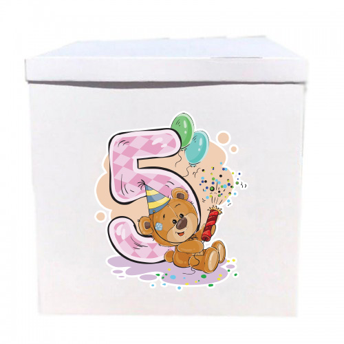 Наклейка на коробку Ведмедик з "5" (50см) Наклейка на коробку Ведмедик з "5" (50см)