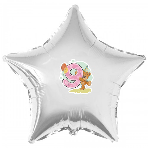 Наклейка кольорова Медведик з "9" на кулю 18 "(45см) Наклейка кольорова Медведик з "9" на кулю 18 "(45см)