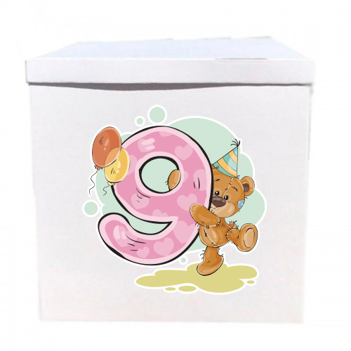 Наклейка на коробку Мишка с "9" (50см) Наклейка на коробку Мишка с "9" (50см)