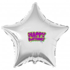 Наклейка цветная Happy Birthday фиолетовым на шар 18" (45см)