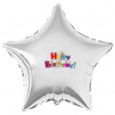 Наклейка кольорова Happy Birthday в короні на кулю 18 "(45см)