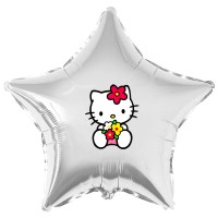 Наклейка цветная Китти с цветами на шар 18" (45см)