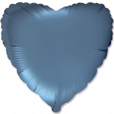 18" (45см) фольгированный шар СЕРДЦЕ сатин синяя сталь Steel blue (FM Испания)