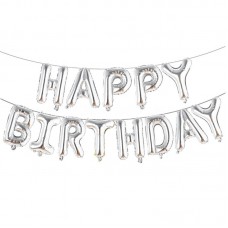Куля Happy Birthday срібло (40см висота літери)|