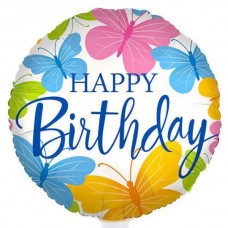 18" (45см) Happy Birthday бабочки (Китай)