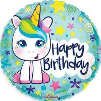 18" (45см) Коло "Happy Birthday" єдиноріг м'ятний (Китай)