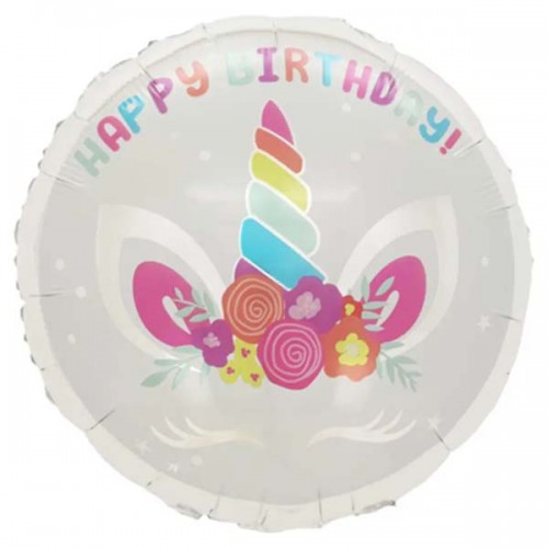 18" (45см) Круг Happy Birthday единорог на белом (Китай) 18" (45см) Круг Happy Birthday единорог на белом (Китай)