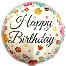 18" (45см) Коло Happy Birthday біла з квіточками (Китай)