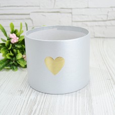 Капелюшна коробка 12смх10см Срібло з серцем