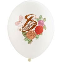 14" (36см) Куля латексний з рисунком 8 Марта Троянди 5 кольорів (25шт)