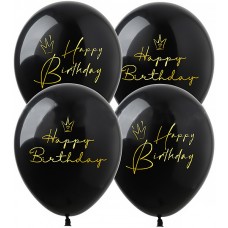 12" (30см) Happy Birthday Корони на чорному (25шт)