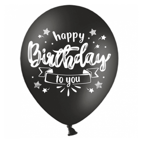 ММ 12" (30см) Happy Birthday, білим на чорному (25 шт 2ст) BelBal ММ 12" (30см) Happy Birthday, білим на чорному (25 шт 2ст) BelBal
