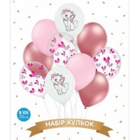 ММ 12" (30см) Набір куль з 10шт "Кішечка Мері" білий, рожевий, хром в уп