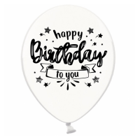 ММ 12" (30см) Happy Birthday черным на белом (25 шт. 2 ст) BelBal