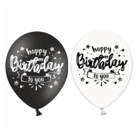 ММ 12" (30см) Happy Birthday білі та чорні (25 шт. 2 ст) BelBal