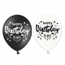 ММ 12" (30см) Happy Birthday белые и черные (25 шт. 2 ст) BelBal