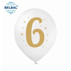ММ 12" (30см) Цифра "6" на белом шаре (1шт) BelBal