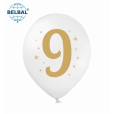 ММ 12" (30см) Цифра "9" на белом шаре (1шт) BelBal