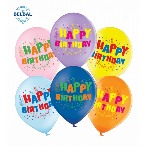 12" (30 см) Веселый праздник Happy birthday 25 шт (Belbal) 12" (30 см) Веселый праздник Happy birthday 25 шт (Belbal)