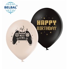 12" (30 см) Джойстик Happy Birthday, чорний, бежевий 25 шт (Belbal)