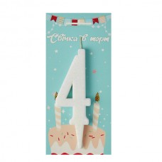 Свічка Цифра блиск біла "4"