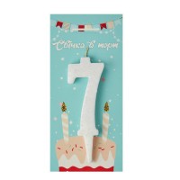 Свічка Цифра блиск біла "7"