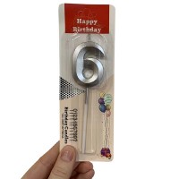 Свічка Цифра міні "6" срібна грань
